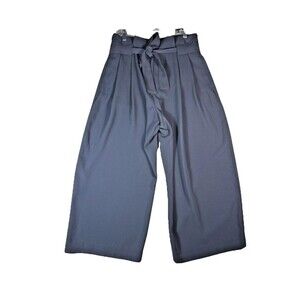 H&M Women’s Gray Wide Leg Pants High Waist Belted Trousers Cropped Size 8